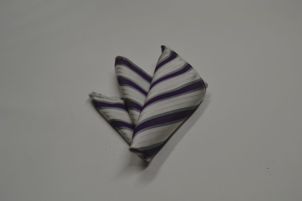 織柄の白地に紫とグレーのストライプポケットチーフ【 ポケットチーフPCN-SW13033】